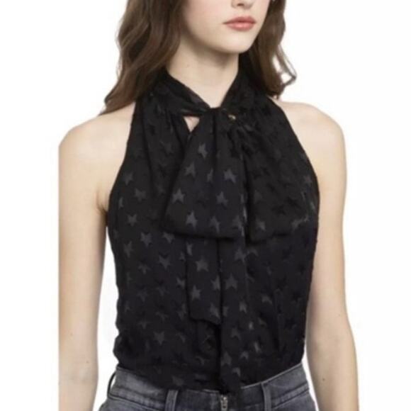 Alice and Olivia S Womens Black Delphine Star Top 100% Silk - Picture 1 of 10